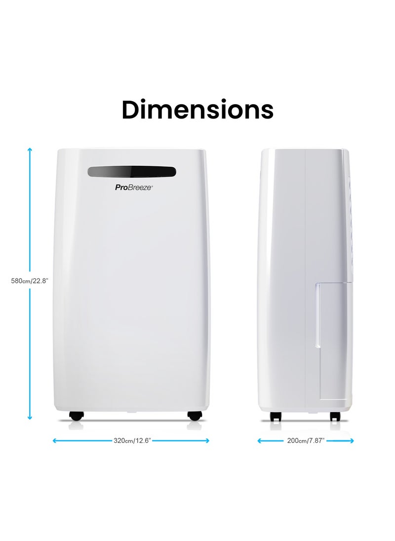 Pro Breeze - 20L/Day Dehumidifier with Digital Humidity Display, Sleep Mode, Continuous Drainage, Laundry Drying and 24 Hour Timer - Ideal for Damp and Condensation - Image 1