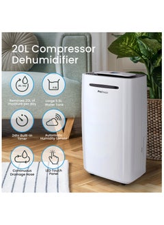Pro Breeze 20L/Day Dehumidifier with Digital Humidity Display, Sleep Mode, Continuous Drainage, Laundry Drying and 24 Hour Timer - Ideal for Damp and Condensation  - Image 2