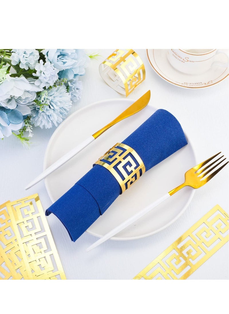 Generic - Disposable Napkin Rings Bands Laser Cut Foil Paper Napkin Rings Self Adhesive Set of 50 for Party Table Settings Decoration Dinner Parties Weddings Gold - Image 1