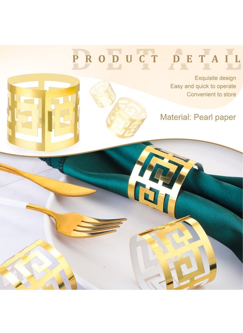 Generic - Disposable Napkin Rings Bands Laser Cut Foil Paper Napkin Rings Self Adhesive Set of 50 for Party Table Settings Decoration Dinner Parties Weddings Gold - Image 1