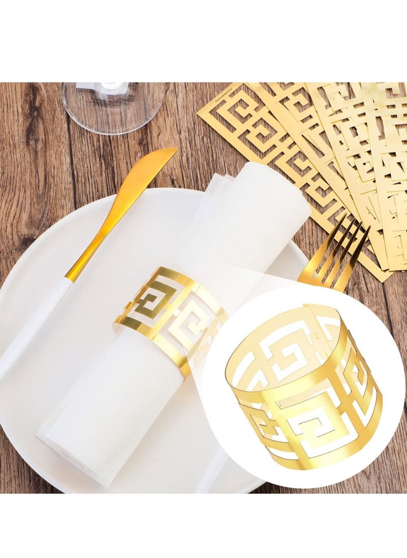 Generic - Disposable Napkin Rings Bands Laser Cut Foil Paper Napkin Rings Self Adhesive Set of 50 for Party Table Settings Decoration Dinner Parties Weddings Gold - Image 1