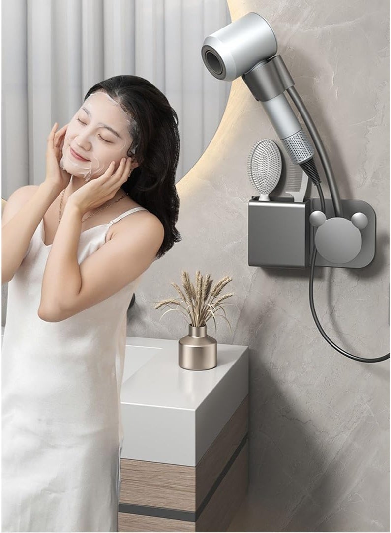 Hihonor Wall Mounted Hair Dryer Holder, Rotating Adjustable Arm Blow Dryer Holder Stand with Storage Space, Detachable Shower Caddy Bathroom Accessories - Image 5