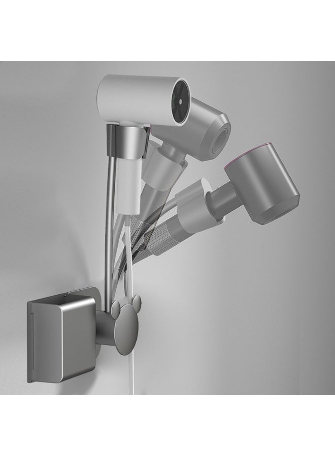 Hihonor Wall Mounted Hair Dryer Holder, Rotating Adjustable Arm Blow Dryer Holder Stand with Storage Space, Detachable Shower Caddy Bathroom Accessories - Image 4