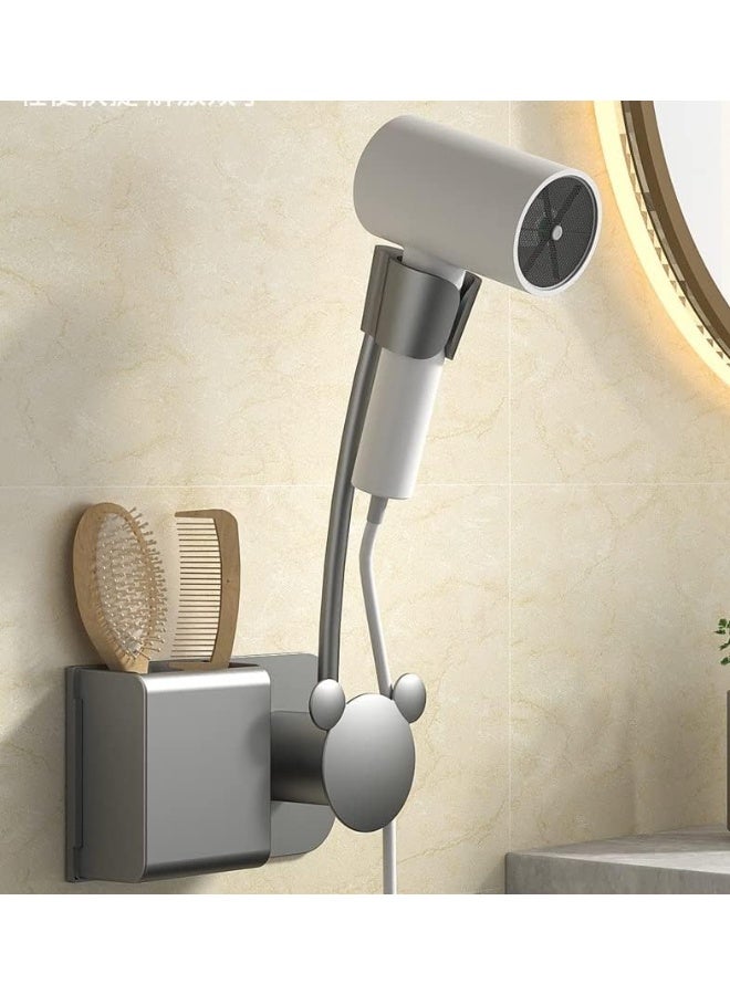 Hihonor Wall Mounted Hair Dryer Holder, Rotating Adjustable Arm Blow Dryer Holder Stand with Storage Space, Detachable Shower Caddy Bathroom Accessories - Image 3