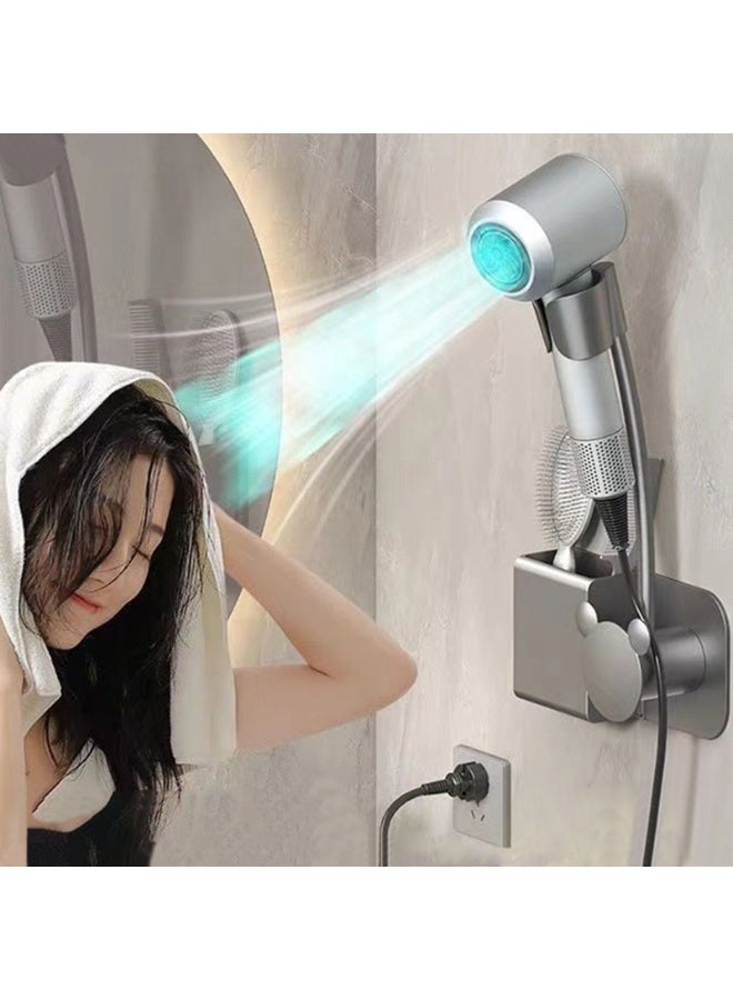 Hihonor Wall Mounted Hair Dryer Holder, Rotating Adjustable Arm Blow Dryer Holder Stand with Storage Space, Detachable Shower Caddy Bathroom Accessories - Image 2
