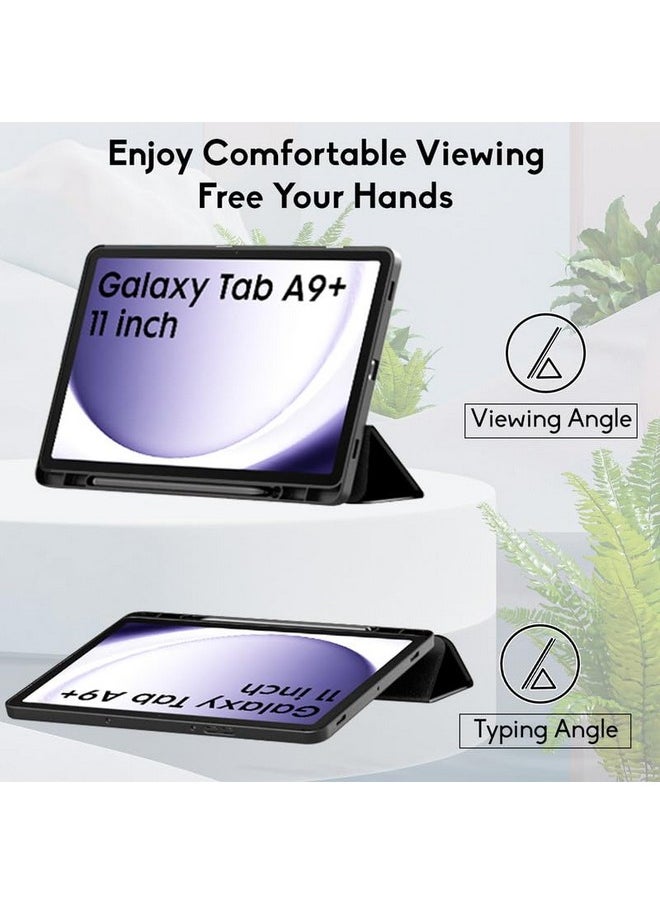 Robustrion - Robustrion Cover for Samsung Galaxy Tab A9 Plus Cover Case 11 inch, Hybrid Cover Case for Samsung Tab A9 Plus Cover/Tab A9+ Tablet Cover with Transparent Back [Auto Sleep/Wake Support]- Black - Image 1