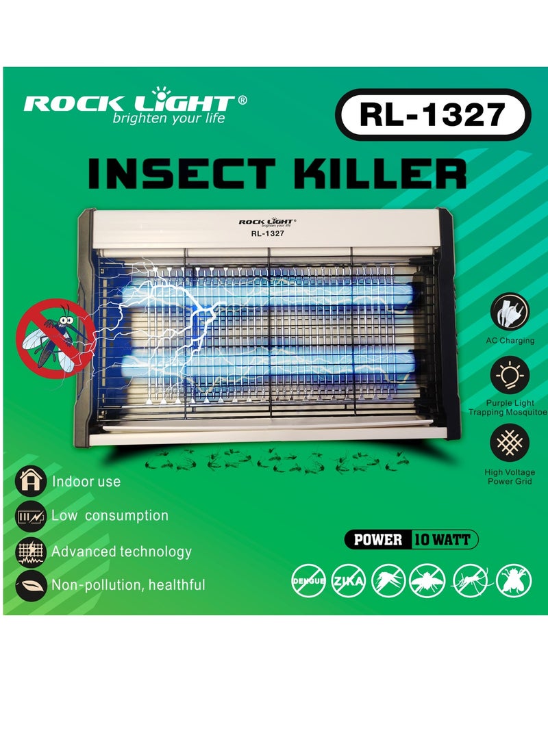 ROCK LIGHT Electric Shock Bug Zapper 10W Powerful Insect Killer RL-1327 Featuring Purple Light Trapping Mosquitoes, High Voltage Power Grid, AC Charging and Low Consumption - Indoor Use  - Image 2