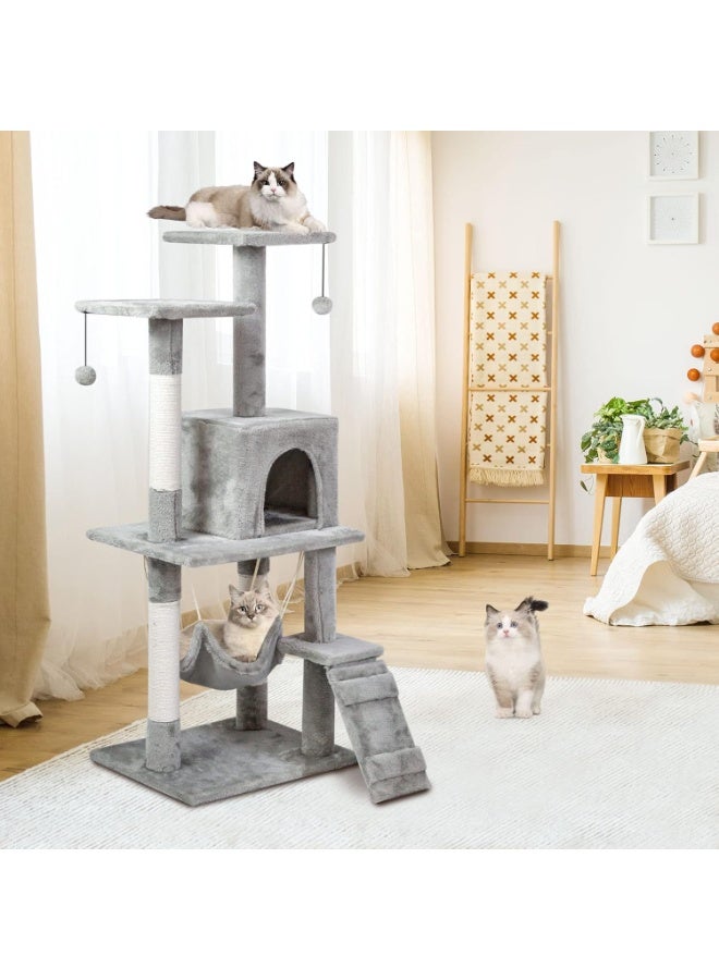 م.ا & ف'س شجرة قطط بارتفاع 120 سم، برج سكني للقطط المنزلية، مزود بأعمدة خدش من السيزال، وأرجوحة مريحة، وسلم لاستخدام القطط الصغيرة، 120×49×39 سم، رمادي - ملحقات التركيب - Image 5