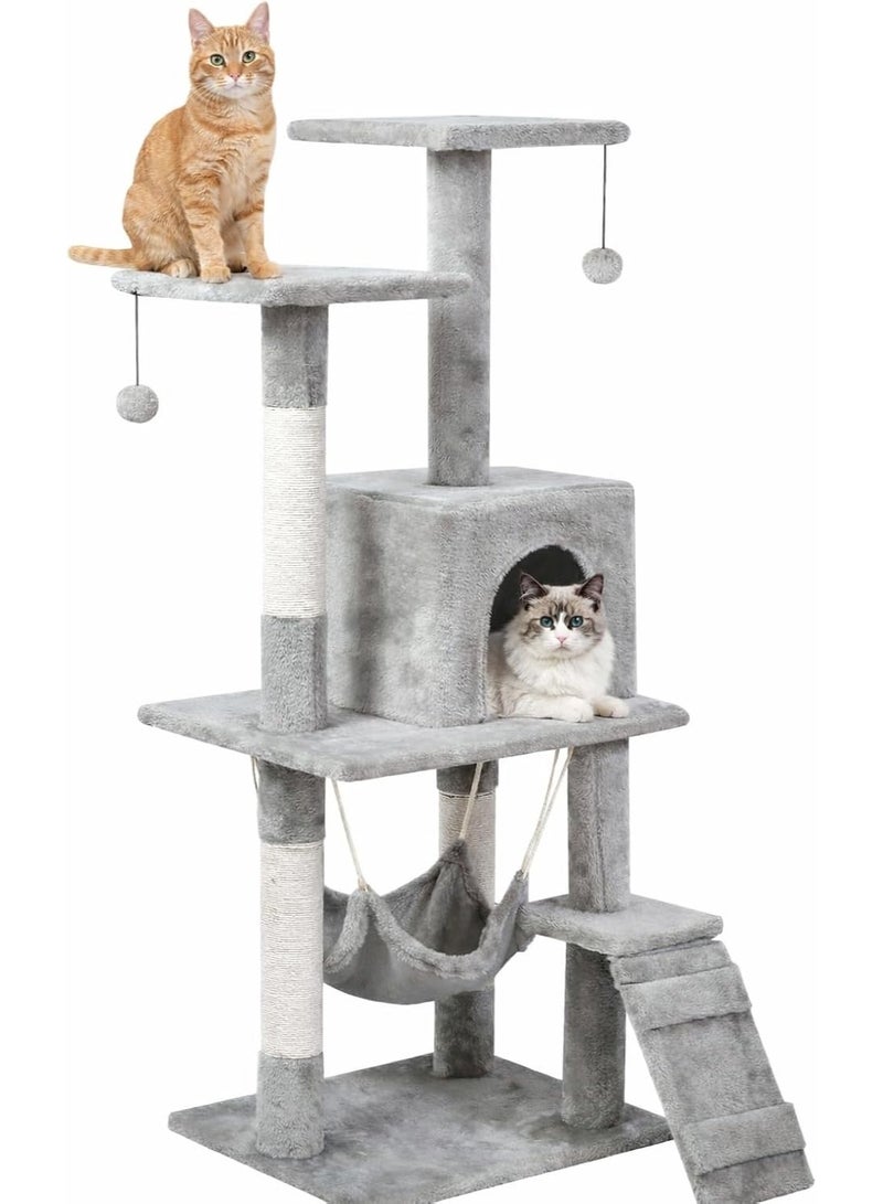 م.ا & ف'س شجرة قطط بارتفاع 120 سم، برج سكني للقطط المنزلية، مزود بأعمدة خدش من السيزال، وأرجوحة مريحة، وسلم لاستخدام القطط الصغيرة، 120×49×39 سم، رمادي - ملحقات التركيب - Image 1