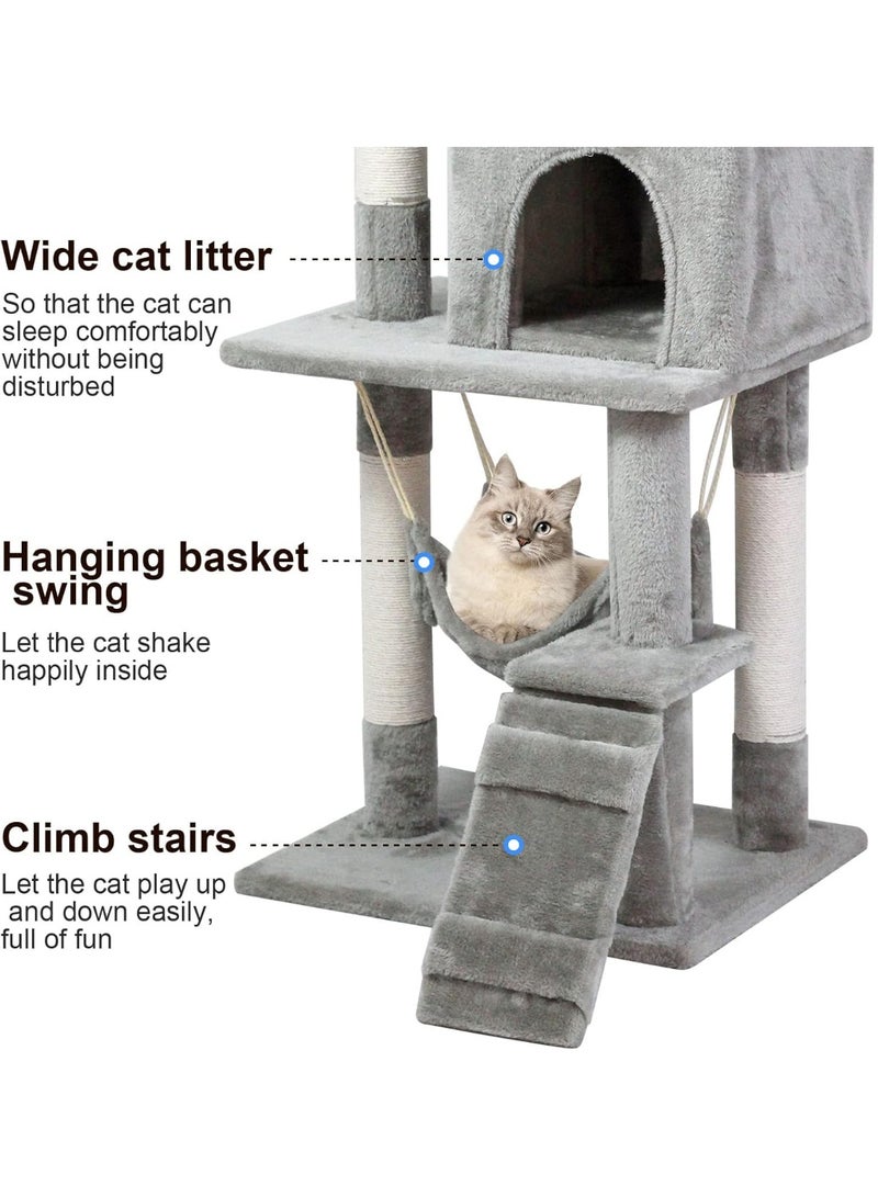 م.ا & ف'س شجرة قطط بارتفاع 120 سم، برج سكني للقطط المنزلية، مزود بأعمدة خدش من السيزال، وأرجوحة مريحة، وسلم لاستخدام القطط الصغيرة، 120×49×39 سم، رمادي - ملحقات التركيب - Image 2