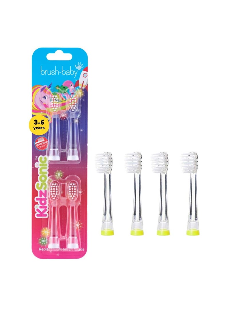 brush-baby KidzSonic Rocket and Unicorn Electric Toothbrush Replacement Brush Heads - Pack of 4 (Ages 3+ Years) 