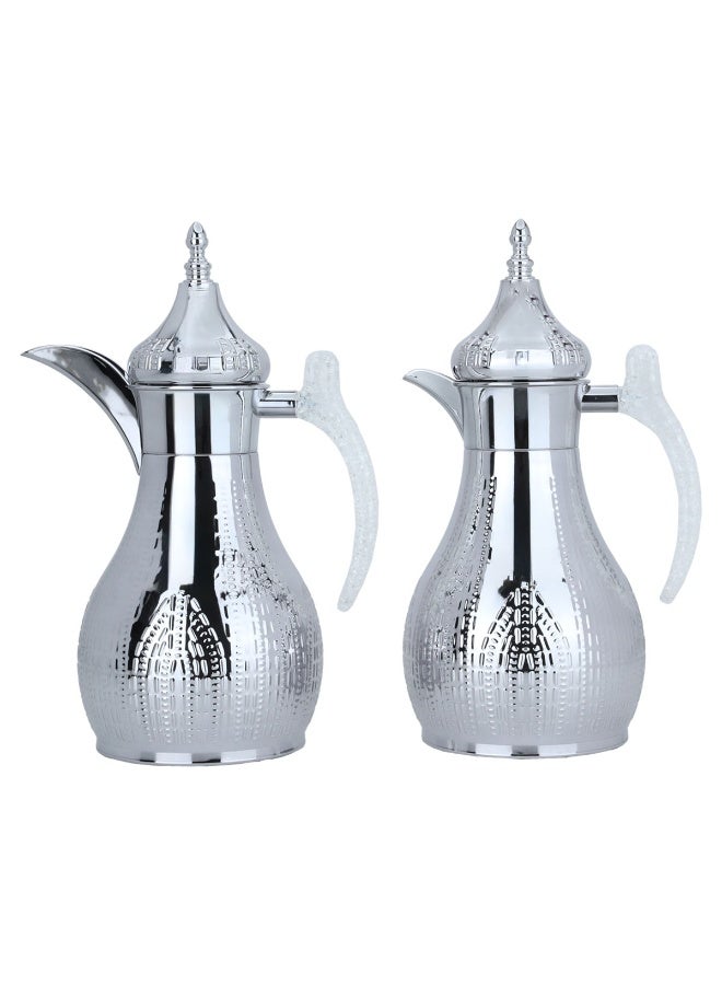 السيف غاليري طقم ترامس هيلة السيف غاليري، 1.2/1.2 لتر، يد كريستال، قطعتين، حافظة داخلية استيل، هيكل خارجي استيل - فضي - Image 1