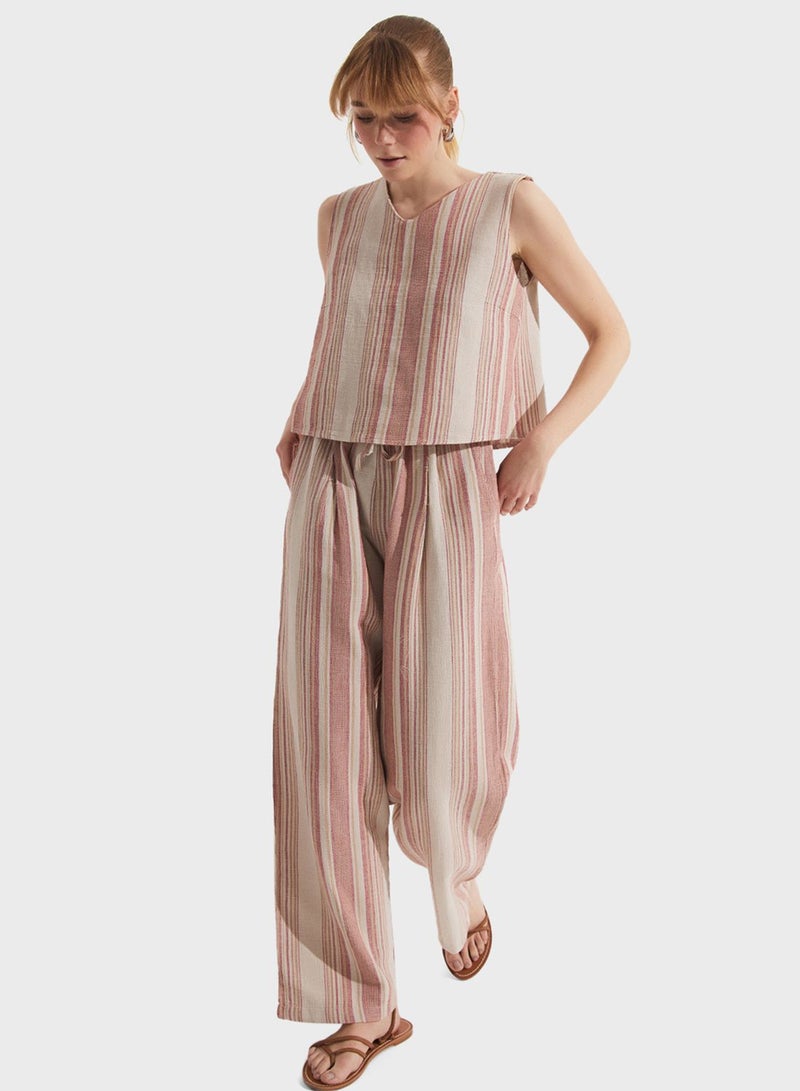JUNE Striped Blouse Trousers Cotton Set - Image 1