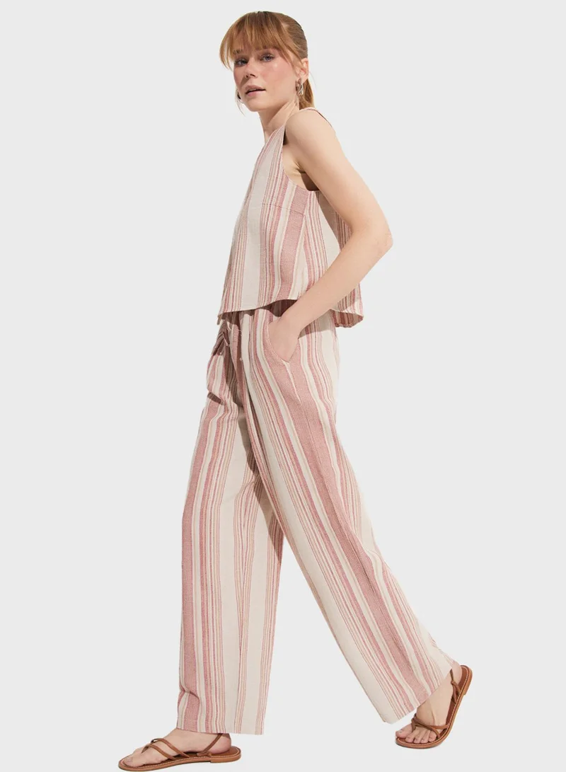 JUNE Striped Blouse Trousers Cotton Set