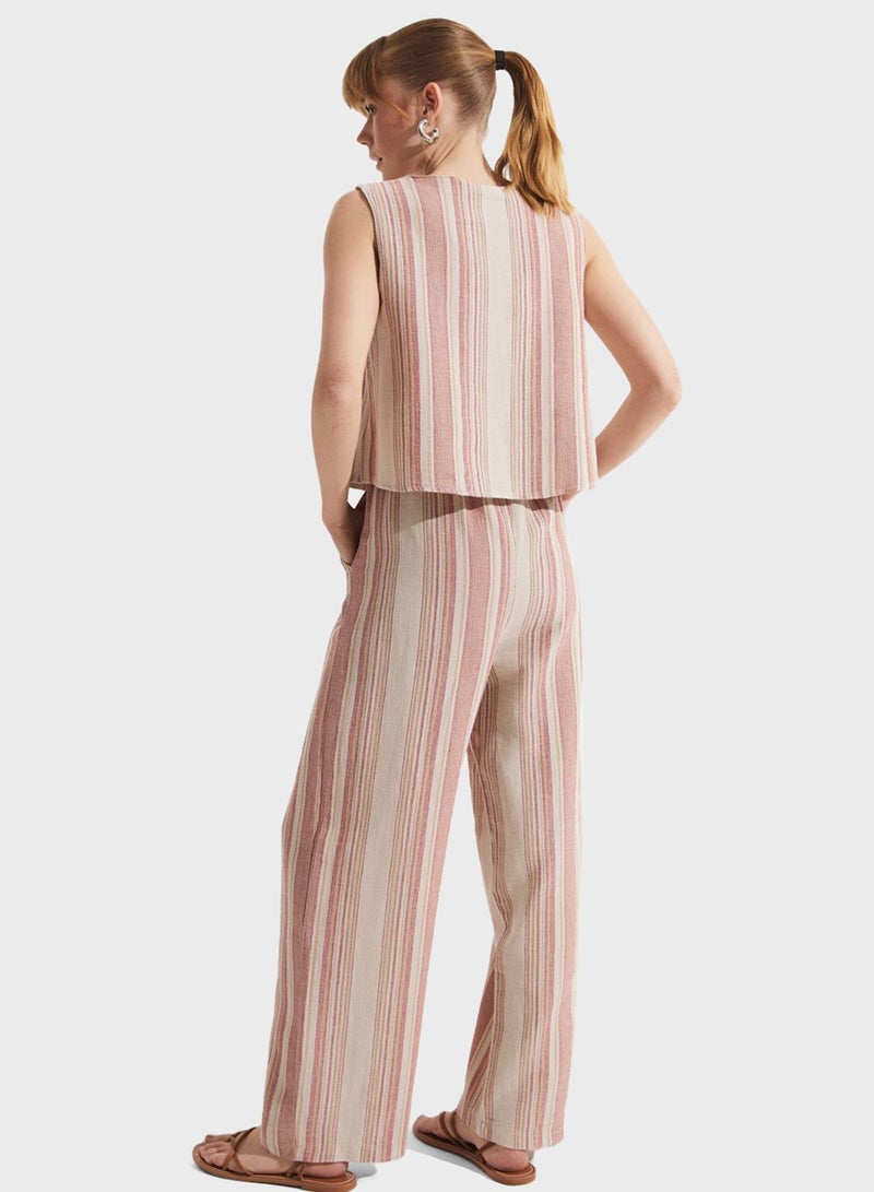 JUNE Striped Blouse Trousers Cotton Set - Image 2