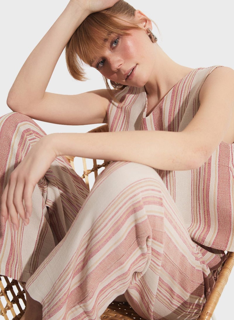 JUNE Striped Blouse Trousers Cotton Set - Image 4