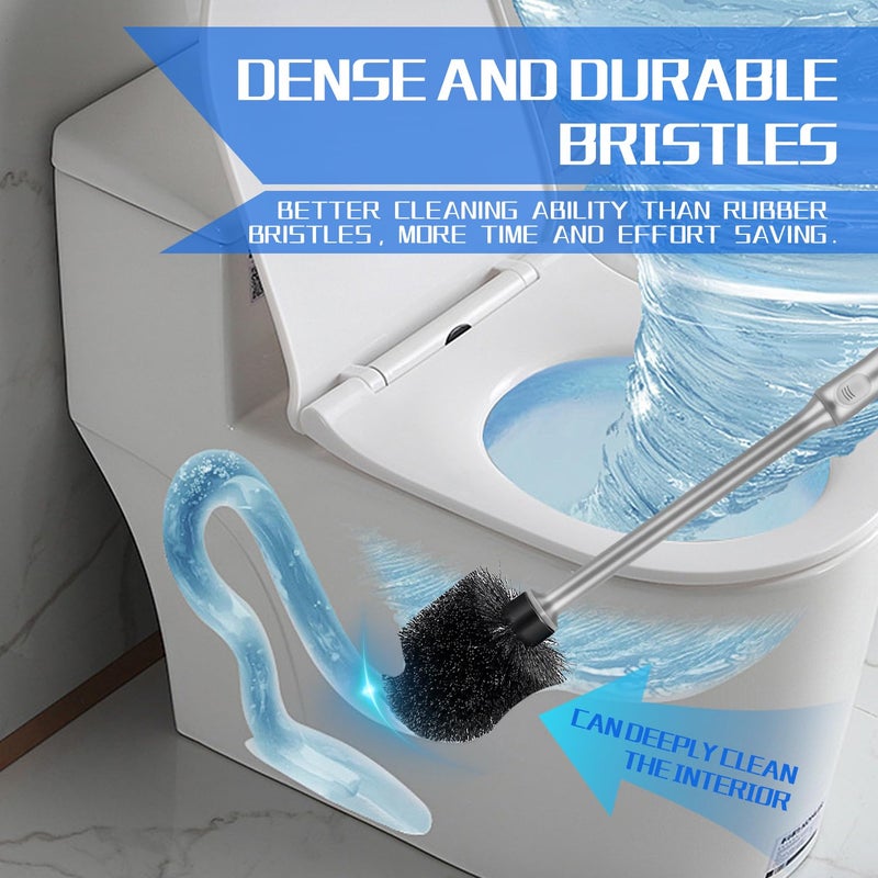 AONEZ Toilet Brush and Holder 2 Pack with Long Handle - Non-Slip Grip Toilet Bowl Brush Set for Deep Cleaning Bathroom, Toilet Scrubber- Gray - Image 5