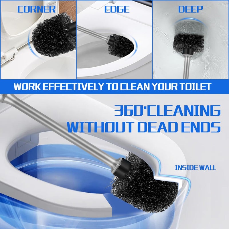 AONEZ Toilet Brush and Holder 2 Pack with Long Handle - Non-Slip Grip Toilet Bowl Brush Set for Deep Cleaning Bathroom, Toilet Scrubber- Gray - Image 2