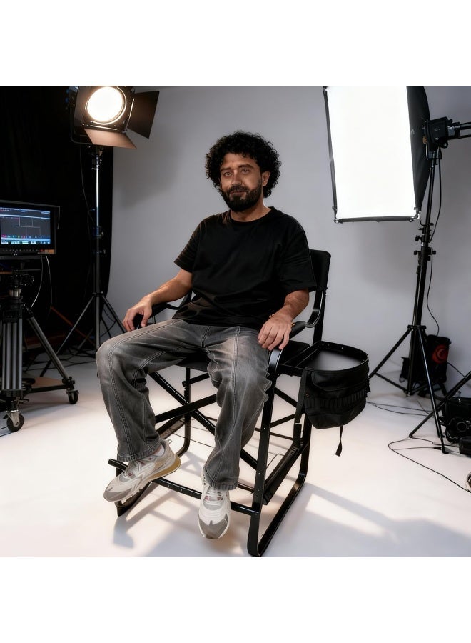 ميشيدا الكرسي المُخرج المُطوية، كرسي مُحلِّق التجميل المُنقول من الألمنيوم الخفيف الوزن، لـ الغرفة النومية والستوديو والصالون والأنشطة الخارجية (أسود غامق) - Image 4