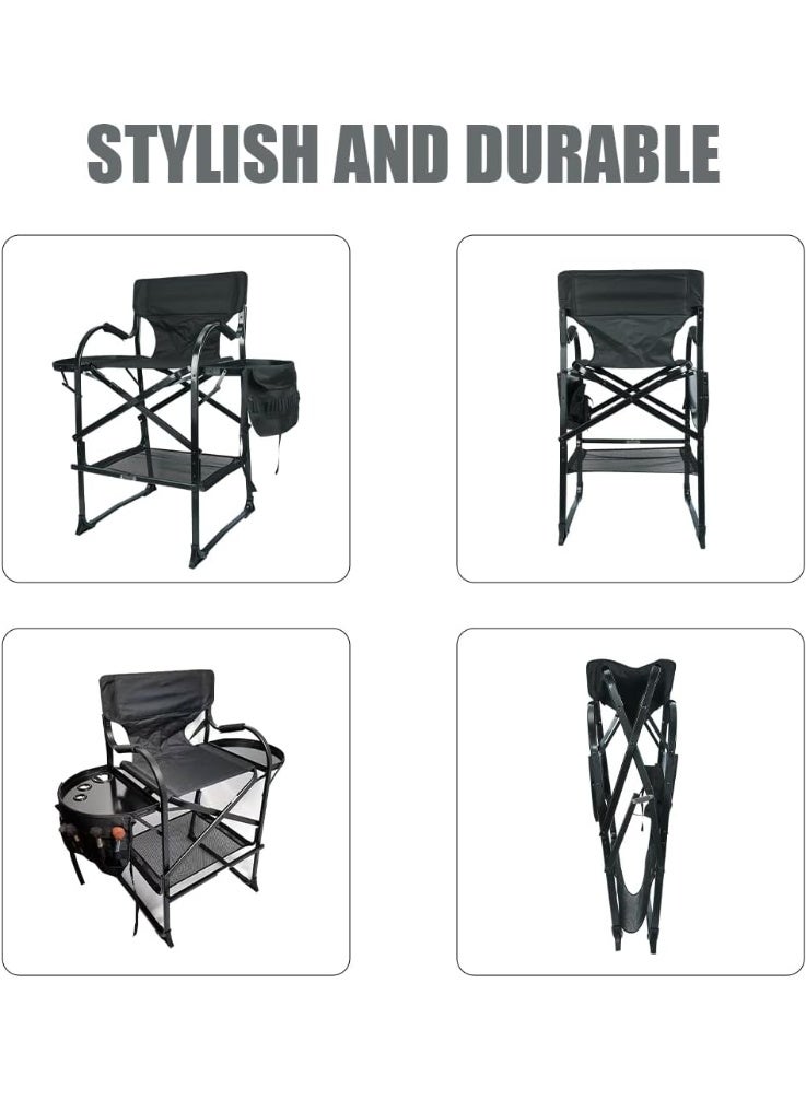 ميشيدا الكرسي المُخرج المُطوية، كرسي مُحلِّق التجميل المُنقول من الألمنيوم الخفيف الوزن، لـ الغرفة النومية والستوديو والصالون والأنشطة الخارجية (أسود غامق) - Image 3
