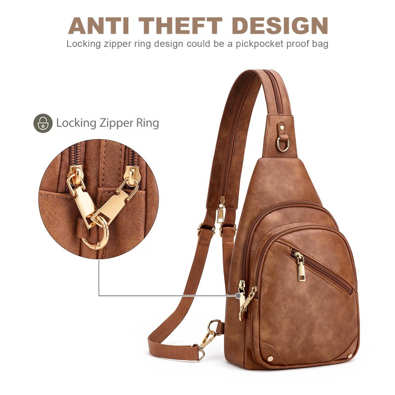 SYTRAH Anti Theft Sling Bag for Women, RFID Crossbody Purses Convertible Sling Backpack, Cross Body Purse Chest Bag for Travel Daily Use Brown - Image 4