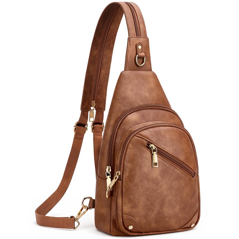 SYTRAH Anti Theft Sling Bag for Women, RFID Crossbody Purses Convertible Sling Backpack, Cross Body Purse Chest Bag for Travel Daily Use Brown - Image 1