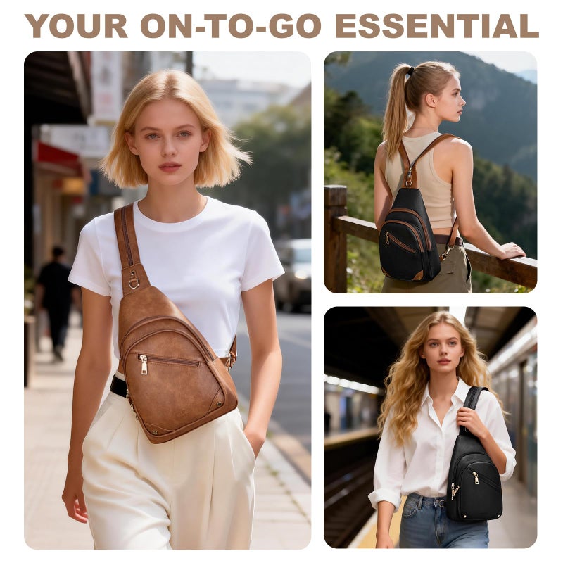 SYTRAH Anti Theft Sling Bag for Women, RFID Crossbody Purses Convertible Sling Backpack, Cross Body Purse Chest Bag for Travel Daily Use Brown - Image 3