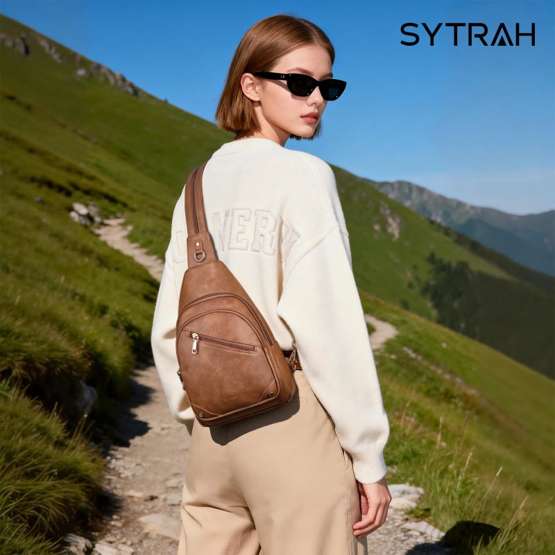 SYTRAH Anti Theft Sling Bag for Women, RFID Crossbody Purses Convertible Sling Backpack, Cross Body Purse Chest Bag for Travel Daily Use Brown - Image 2