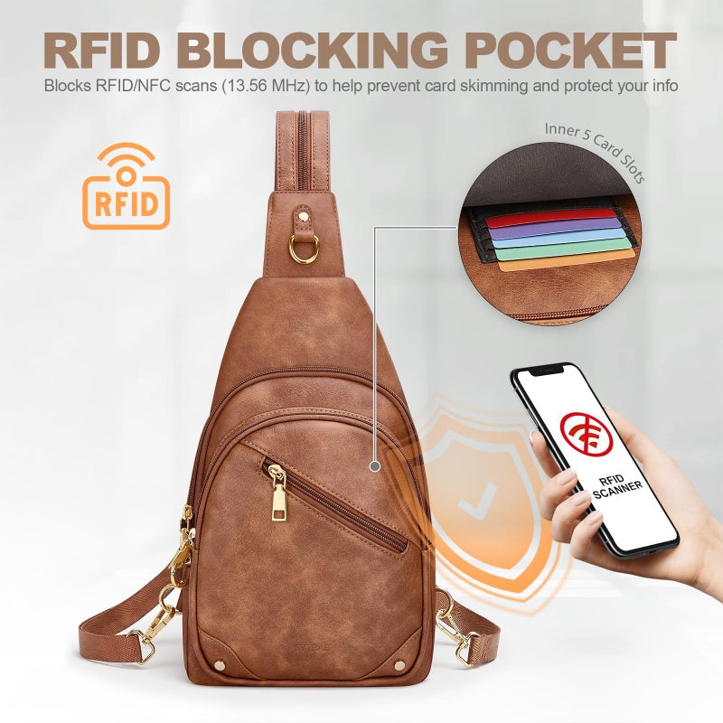 SYTRAH Anti Theft Sling Bag for Women, RFID Crossbody Purses Convertible Sling Backpack, Cross Body Purse Chest Bag for Travel Daily Use Brown - Image 5
