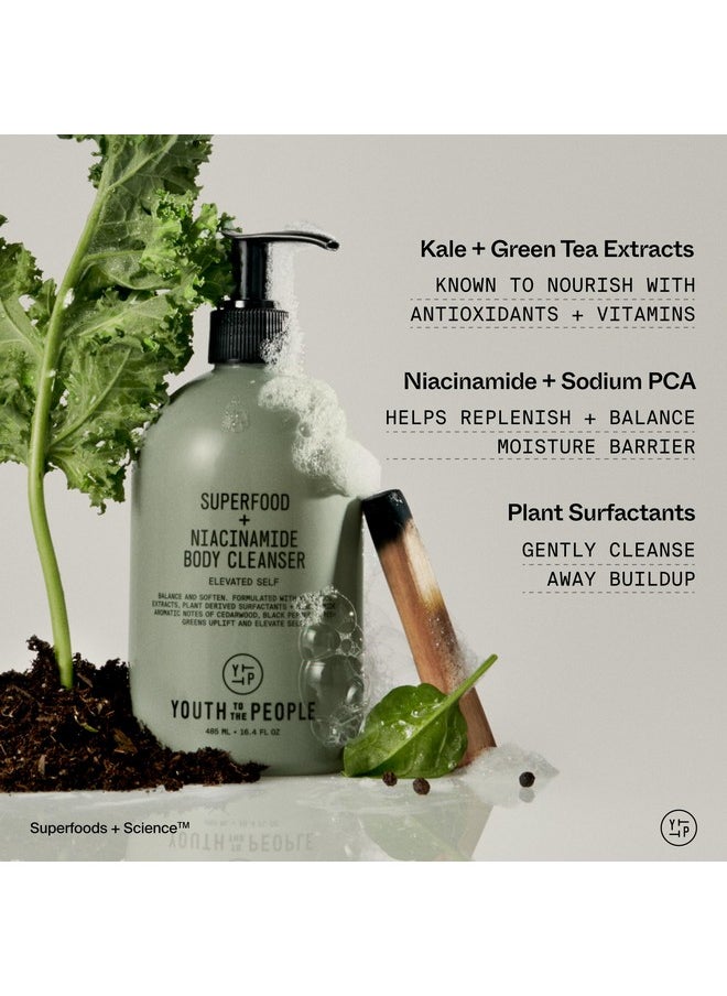 يوث تو ذا بيبول - منظف الجسم Youth To The People Superfood + Niacinamide مع الكرنب والشاي الأخضر - غسول مغذي للجسم لبشرة ناعمة وملساء - يجدد حاجز الرطوبة - عطر عطري - نباتي (16.4 أونصة سائلة) - Image 1