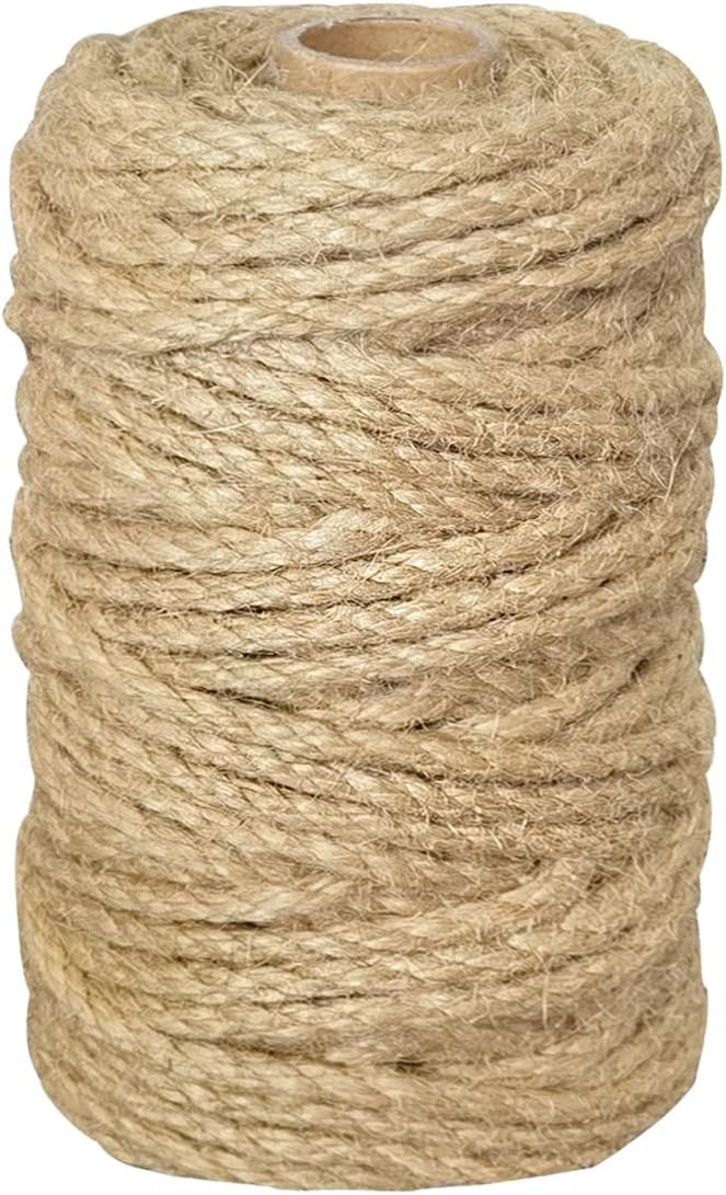 PH PERKHOMY PerkHomy 5mm Jute Rope 105 Feet Twisted Heavy Duty and Thick Twine Rope for Cat Scratcher Scratching Post Tree Craft Projects Gardening Home Decoration Packing Bundling (105FT * 5mm) - Image 1