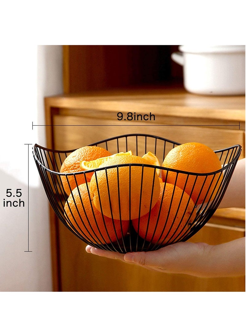 كابتن تيك سلة فواكه سلكية، وعاء فواكه لطاولة المطبخ، سلة فواكه مموجة، وعاء تقديم طبق فاكهة سلكي للفواكه والخضروات (أسود) - Image 2