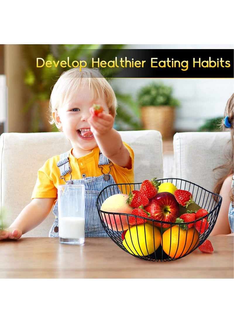 كابتن تيك سلة فواكه سلكية، وعاء فواكه لطاولة المطبخ، سلة فواكه مموجة، وعاء تقديم طبق فاكهة سلكي للفواكه والخضروات (أسود) - Image 3