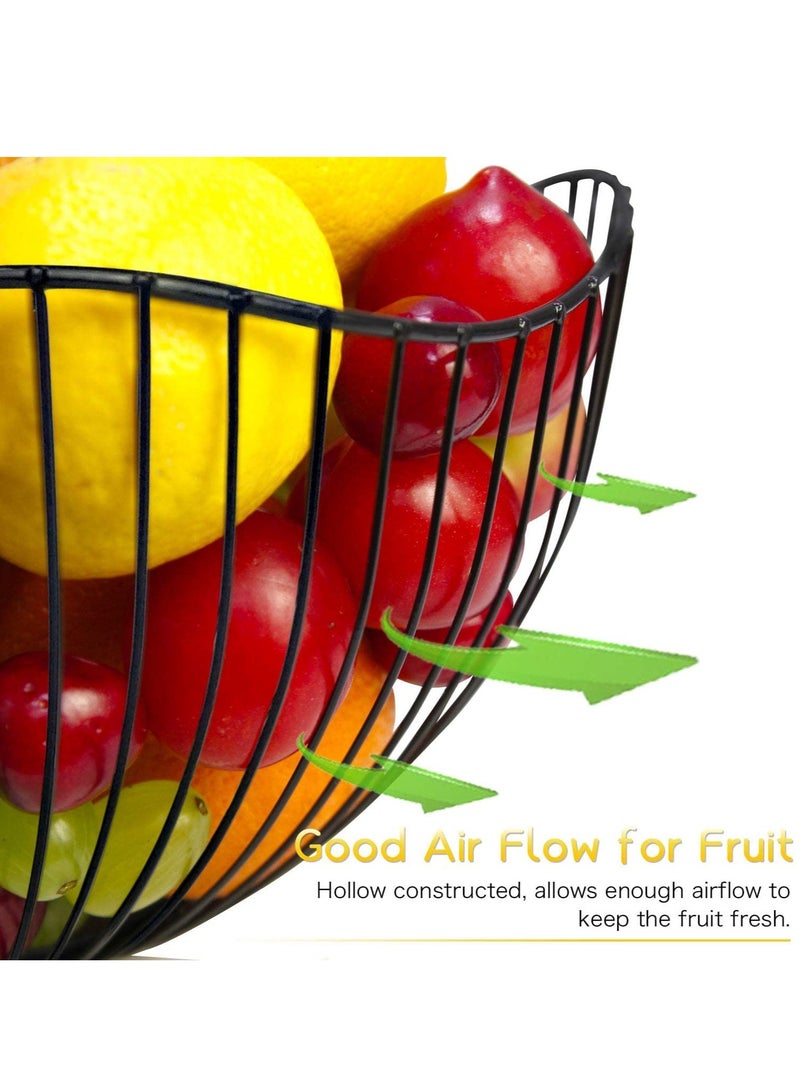 كابتن تيك سلة فواكه سلكية، وعاء فواكه لطاولة المطبخ، سلة فواكه مموجة، وعاء تقديم طبق فاكهة سلكي للفواكه والخضروات (أسود) - Image 5