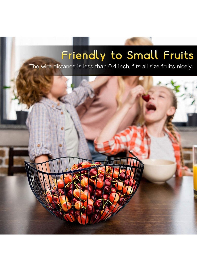 كابتن تيك سلة فواكه سلكية، وعاء فواكه لطاولة المطبخ، سلة فواكه مموجة، وعاء تقديم طبق فاكهة سلكي للفواكه والخضروات (أسود) - Image 4