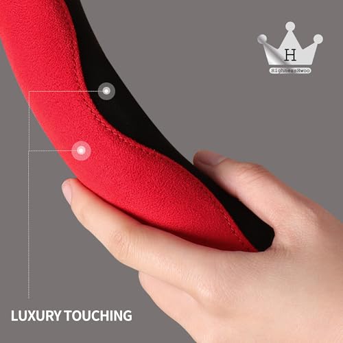 HighnessHwoo Luxury Suede Steering Wheel Cover for Cars, Soft Leather Padded Wheels Cover for Sedan, SUV, Auto Interior Accessories, Thin Car Handle Cover, Universal Fit, Anti Slip, 14-15in, Red - Image 5