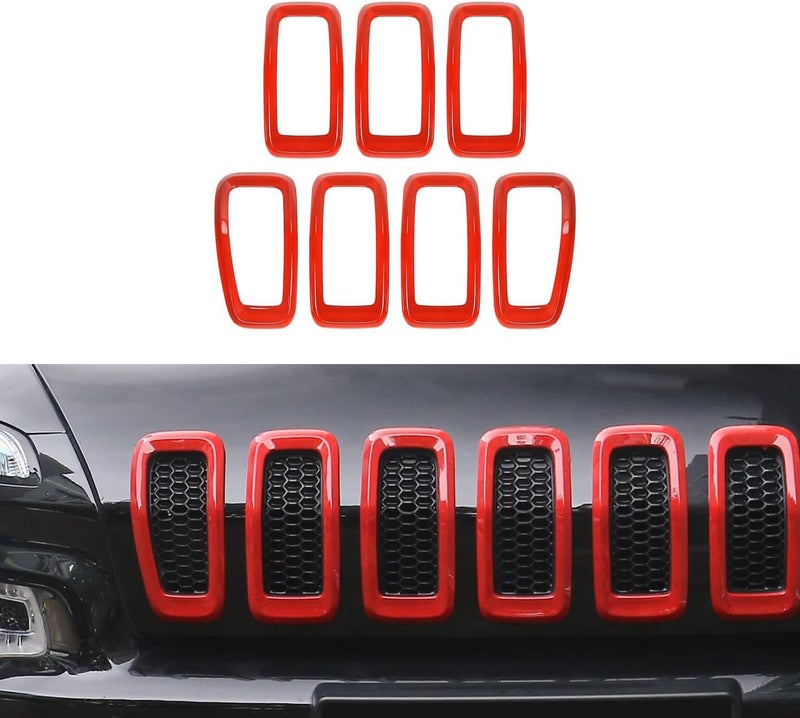 JeCar Front Grill Inserts Grille Cover Frame Trims for 2014-2018 Jeep Cherokee - Red - Image 5