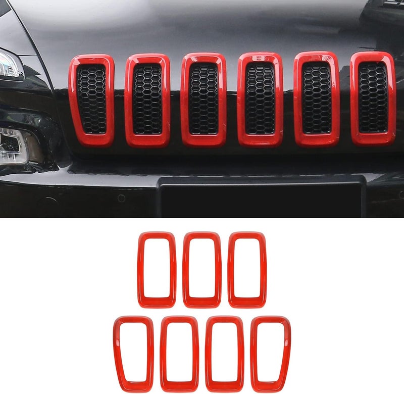 JeCar Front Grill Inserts Grille Cover Frame Trims for 2014-2018 Jeep Cherokee - Red - Image 2