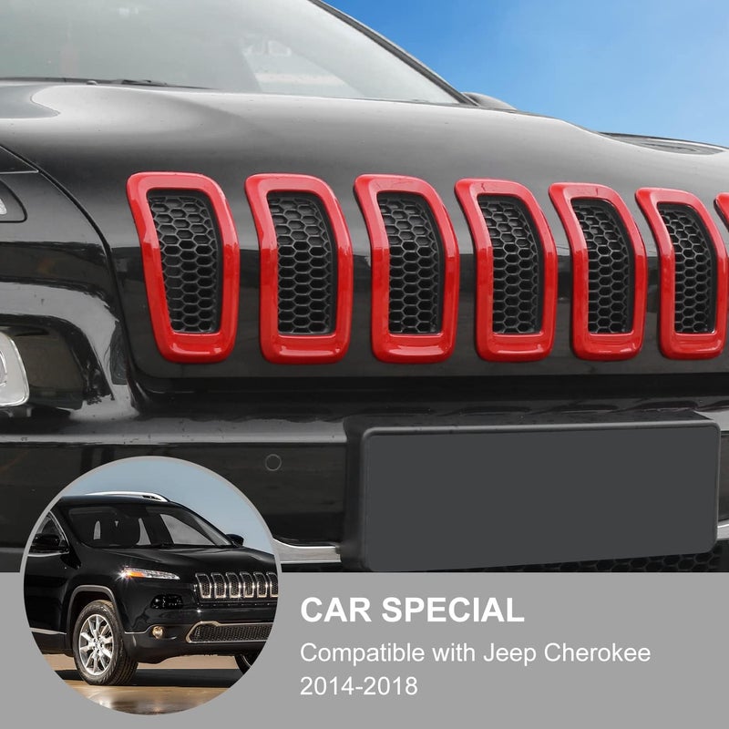 JeCar Front Grill Inserts Grille Cover Frame Trims for 2014-2018 Jeep Cherokee - Red - Image 3