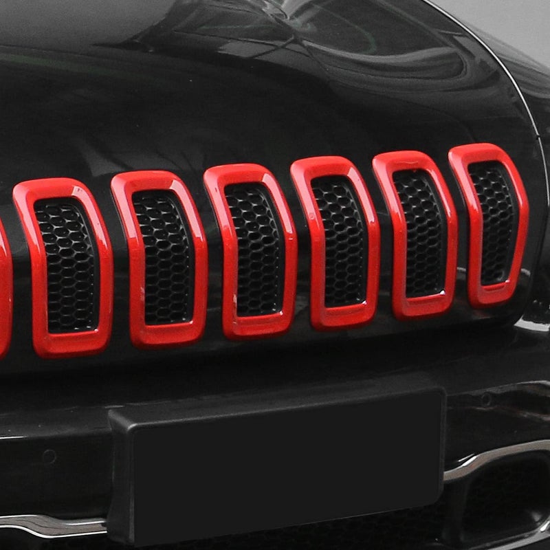 JeCar Front Grill Inserts Grille Cover Frame Trims for 2014-2018 Jeep Cherokee - Red - Image 1