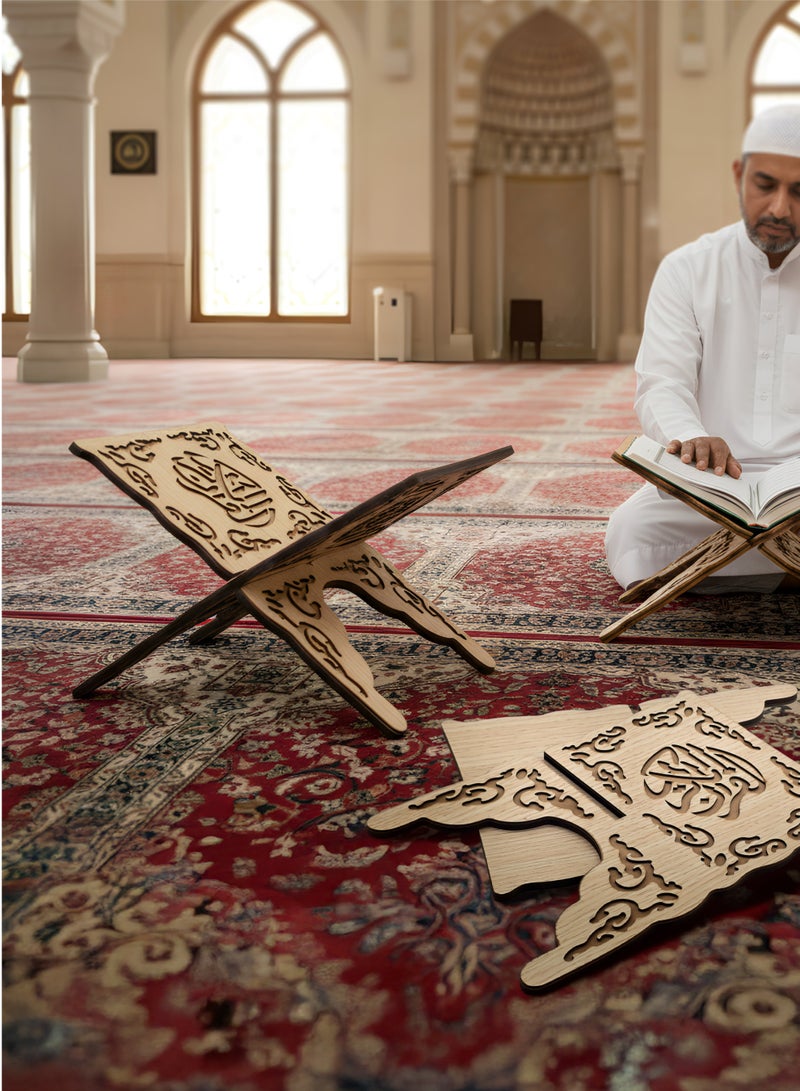 MASCO Wooden Quran Stand (Rehal), Laser Cut Islamic Design, Foldable Book Holder - Standard Size - Image 3