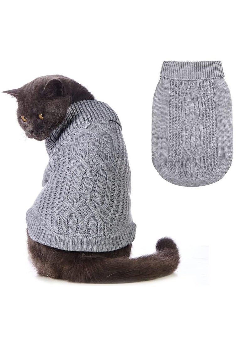 Green Tiger Dog Knitted Sweater, Dog Sweaters for Small Dogs, Puppy Medium Warm Clothes in Winter, Cute Knitted Classic Cat Sweater, Turtleneck Pullover Design for Boy Girl Pet, Dog, Cat, Chihuahua (XS, Grey) - Image 1