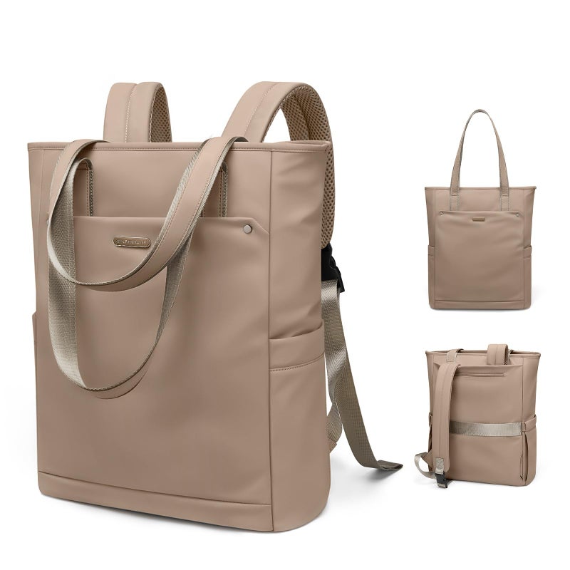 GOLF QUALITY Convertible Laptop Backpack for Women Men Carry on Tote Backpack Teacher Bookbag for College Work Nurse Travel Leisure,16 Inch,Champagne Brown - Image 1