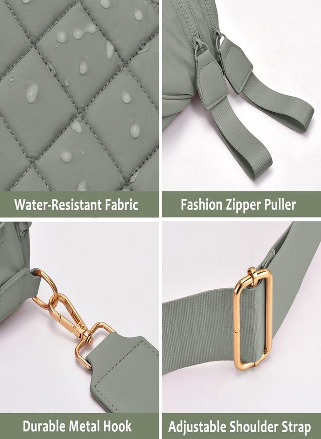 oscaurt Puffer Crossbody Bag Bum Bag for Women Spacious Cross Body Travel Purse Quilted Shoulder Handbag, Green, 12.2 x 5.51 x 8.66 inches - Image 4