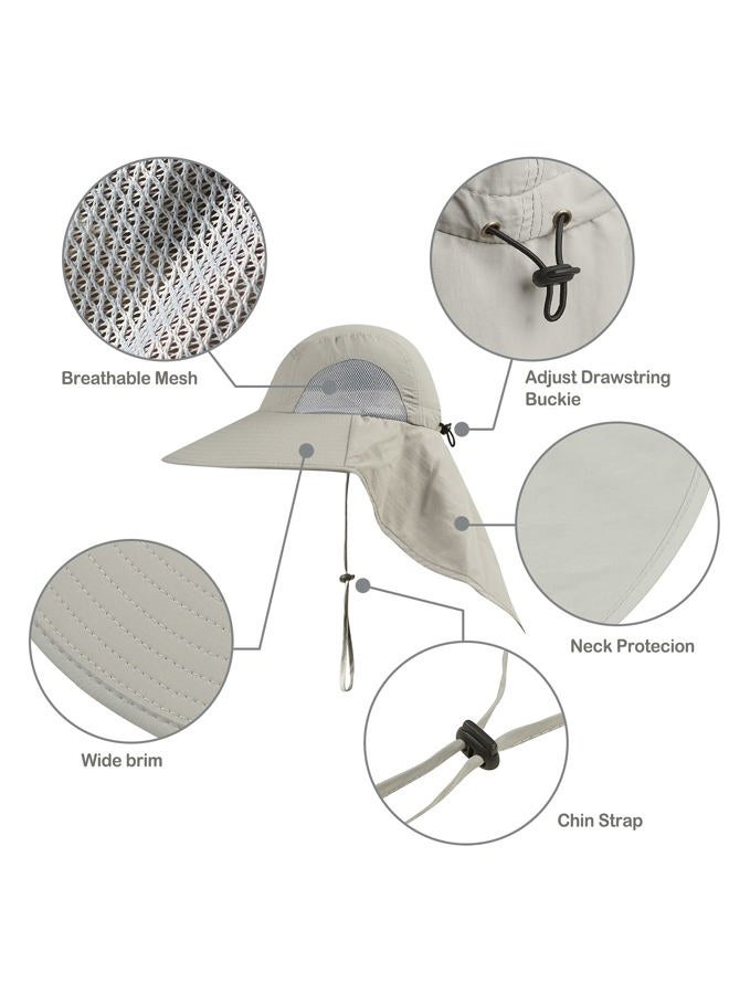 KOOLSOLY Outdoor Sun Hat,with UPF 50+ Sun Protection Safari Cap Wide Brim Fishing Hiking Hat with Neck Flap for Garden Work Light Grey - Image 2