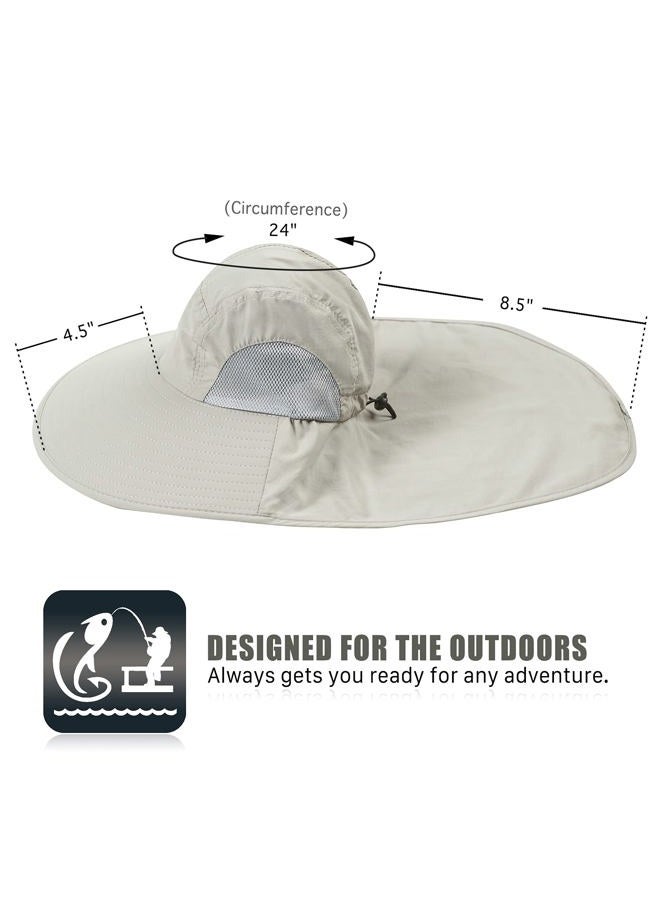 KOOLSOLY Outdoor Sun Hat,with UPF 50+ Sun Protection Safari Cap Wide Brim Fishing Hiking Hat with Neck Flap for Garden Work Light Grey - Image 3