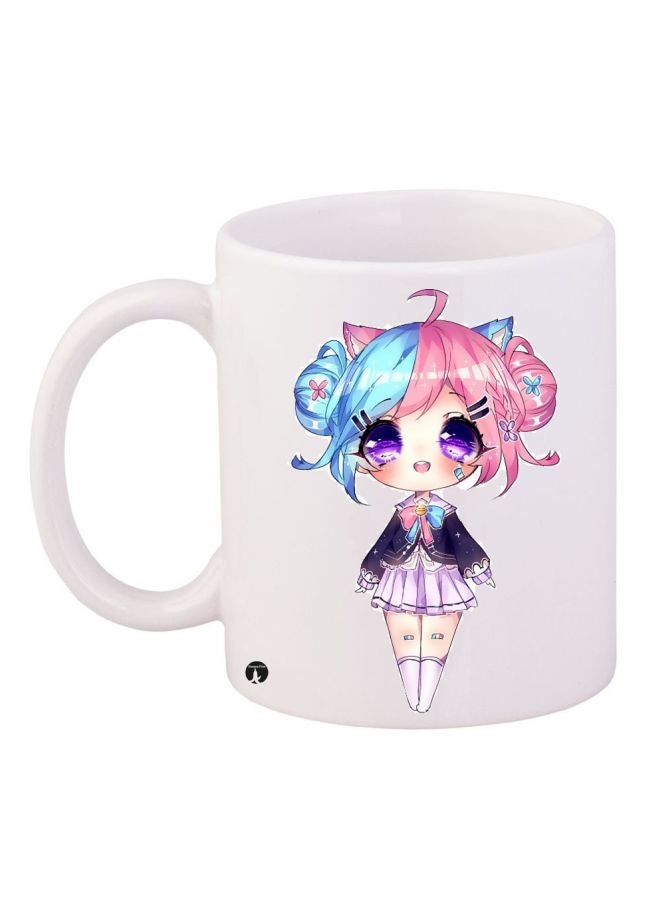 Anime Girl Printed Coffee Mug White/Pink/Blue 11ounce