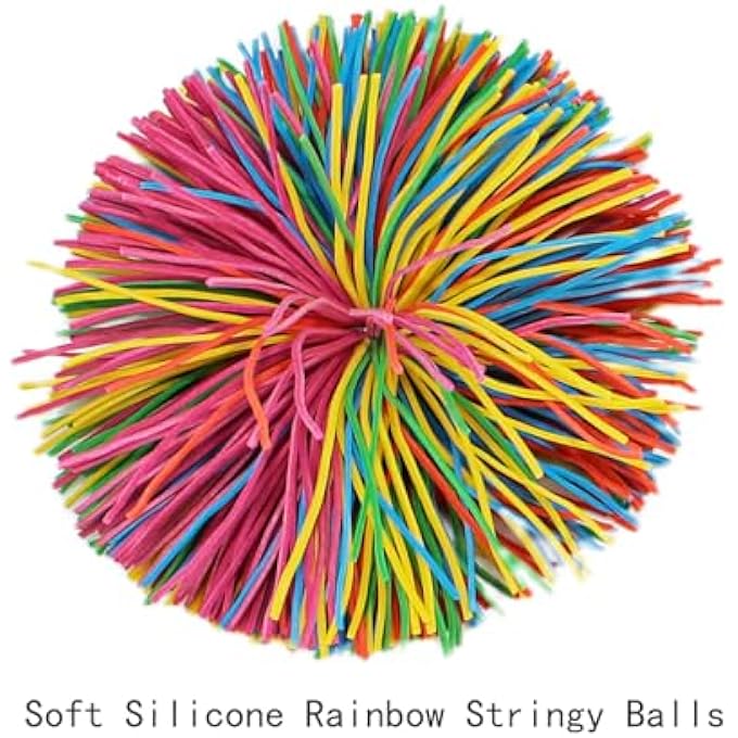 PQJSJDR 20 Pieces Rainbow String Ball,Sensory Fidget Toys,Soft Silicone Stretchy Bouncy Stress Balls for Anxiety Relief,Pull Stretch Elastic Ball,Birthday Gifts Party Favors Balls(2.5 Inch) - Image 4