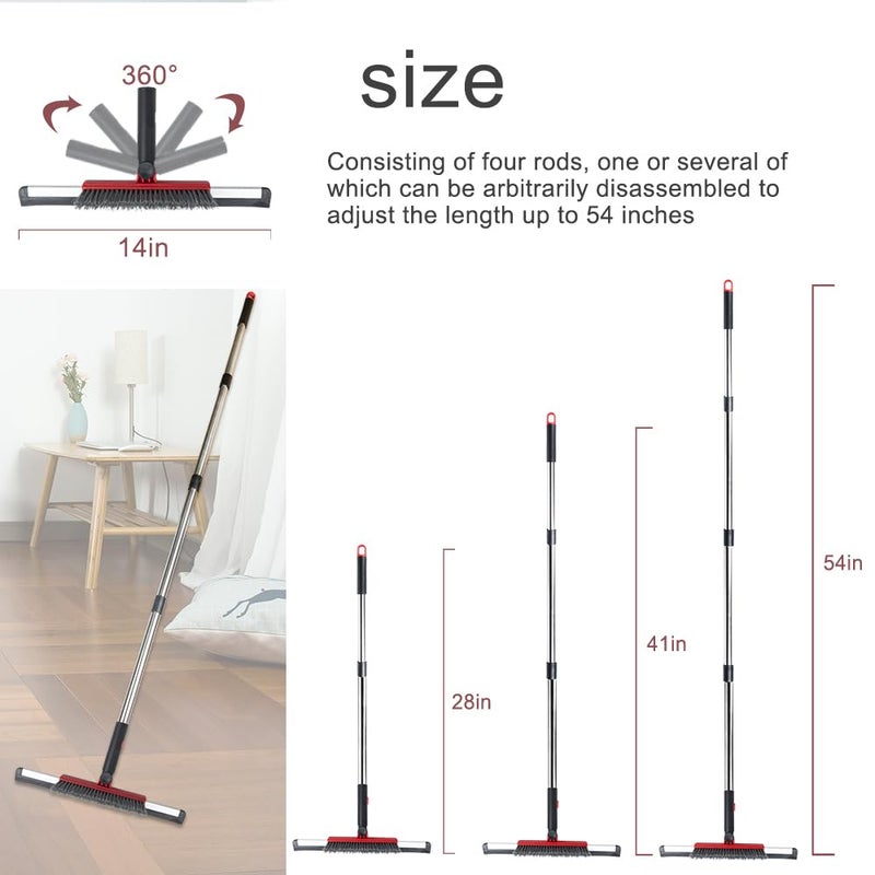 MuLing Floor Squeegee Scrubber Shower Squeegee with Grout Brush.14 Squeegee Broom and 55" Stainless Steel Handle for Floor,Glass,Garage,Window,Shower Floor,Bathroom,Kitchen, Wall,Tile (RED) - Image 2