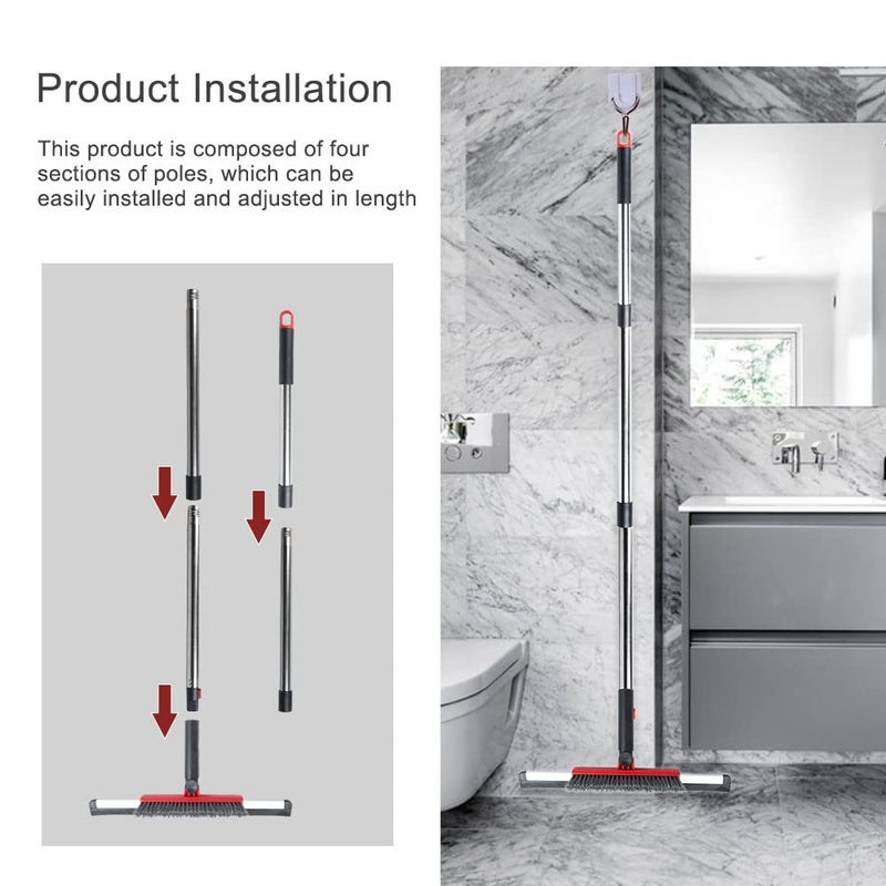 MuLing Floor Squeegee Scrubber Shower Squeegee with Grout Brush.14 Squeegee Broom and 55" Stainless Steel Handle for Floor,Glass,Garage,Window,Shower Floor,Bathroom,Kitchen, Wall,Tile (RED) - Image 5